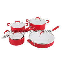 Utensílios de cozinha 10PCS alumínio vermelho Cookware conjunto, conjunto de panelas de cerâmica